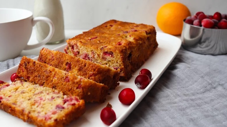 sliced cranberry bread on plate