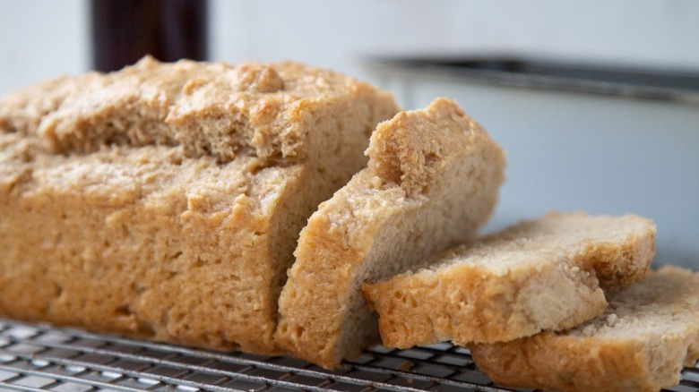 sliced beer bread on rack