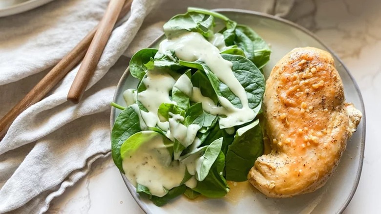 honey baked chicken with salad