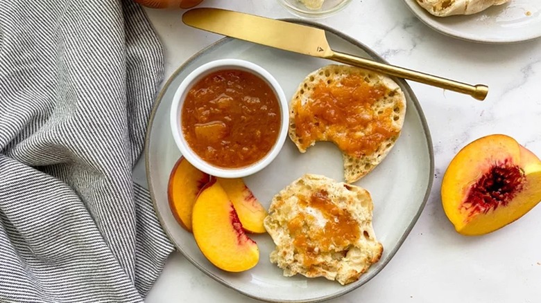 peach jam on muffins