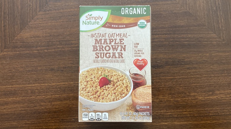 A box of Simply Nature Organic Instant Oatmeal is shown.