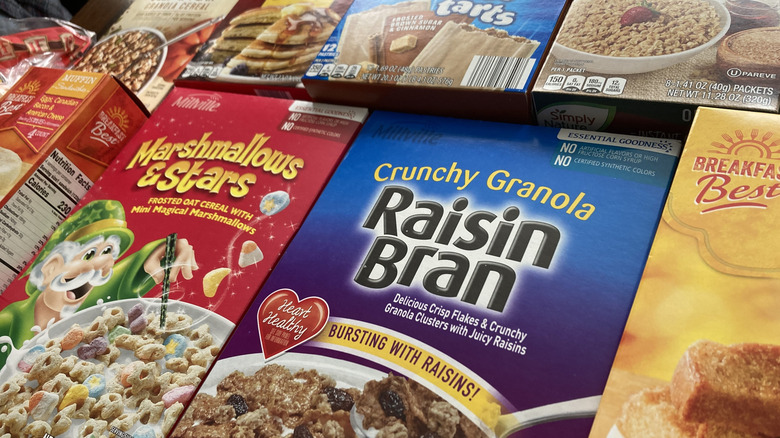 An array of Aldi breakfast food boxes is shown.