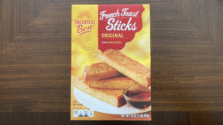 A box of Breakfast Best French Toast Sticks is shown.