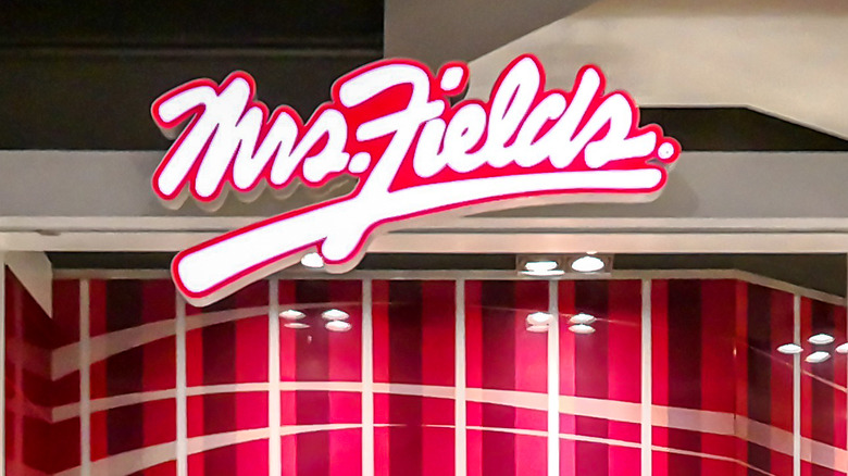 Mrs. Fields sign above food court location