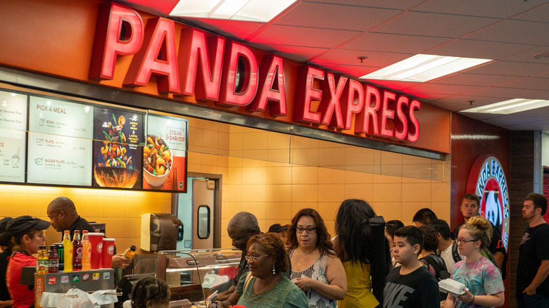 Customers waiting outside Panda Express