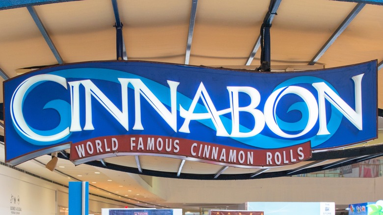 Cinnabon sign above food court location