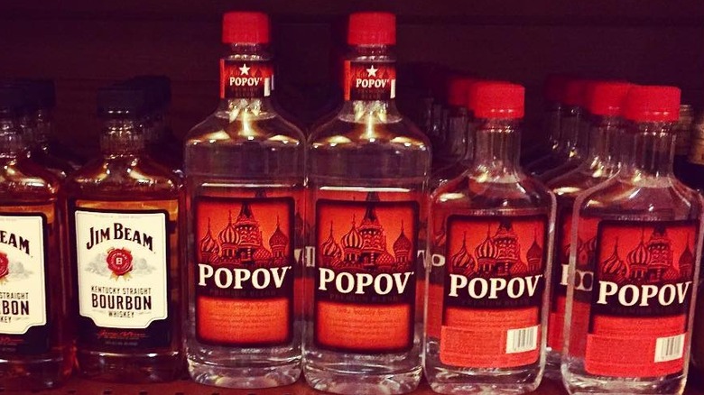 shelf of Popov vodka