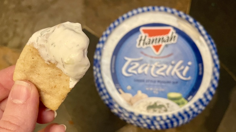 Tzatziki dip on a chip