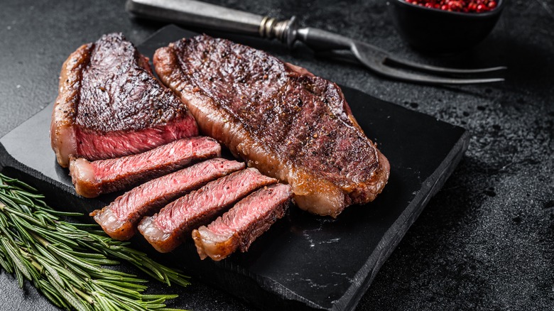 Cut sirloin on slate board