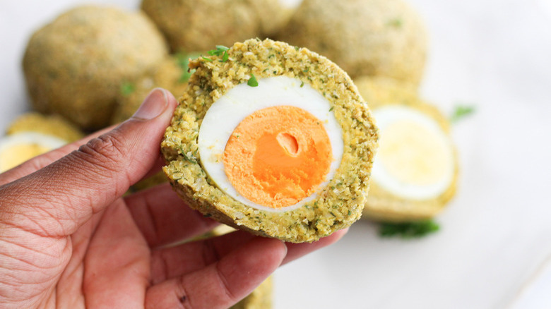 Falafel scotch eggs on plate