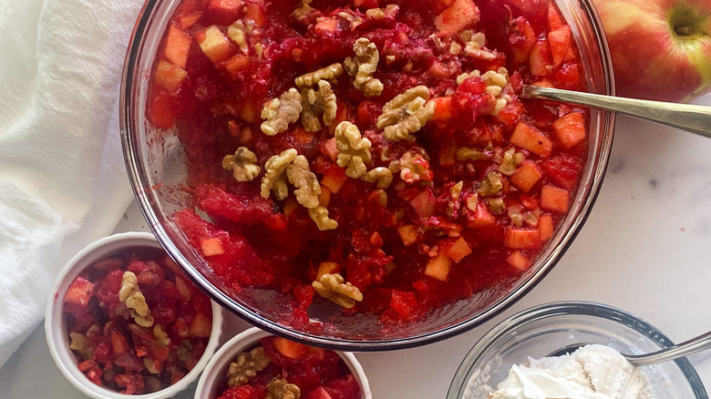 Cranberry Jell-O salad with walnuts