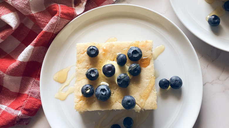 Square pancake with blueberries