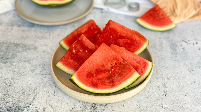 Sliced watermelon on plate