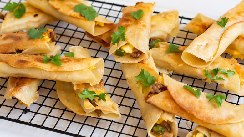 Taquitos on wire rack