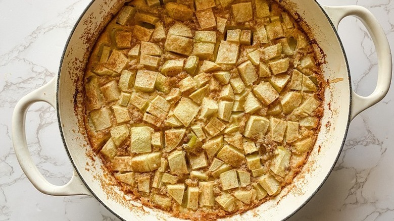 Apple pancake in pan