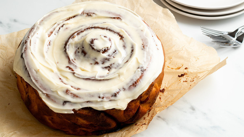 Very large frosted cinnamon roll