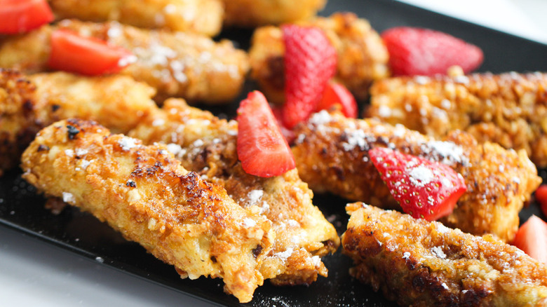 French toast with sliced strawberries