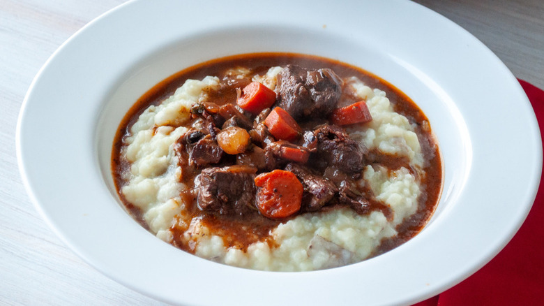 Beef stew with mashed potatoes