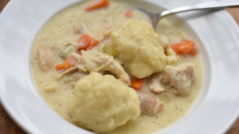 Bowl of chicken and dumplings