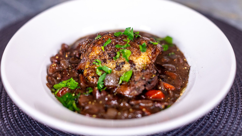 Coq au Vin in white bowl