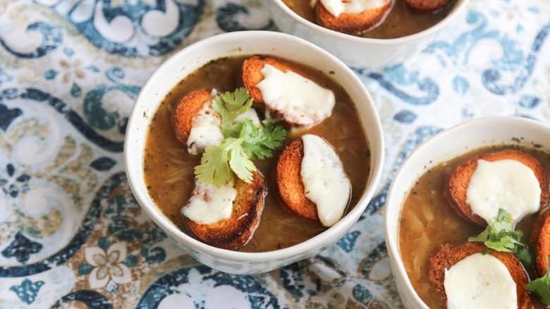 Bowls of French onion soup