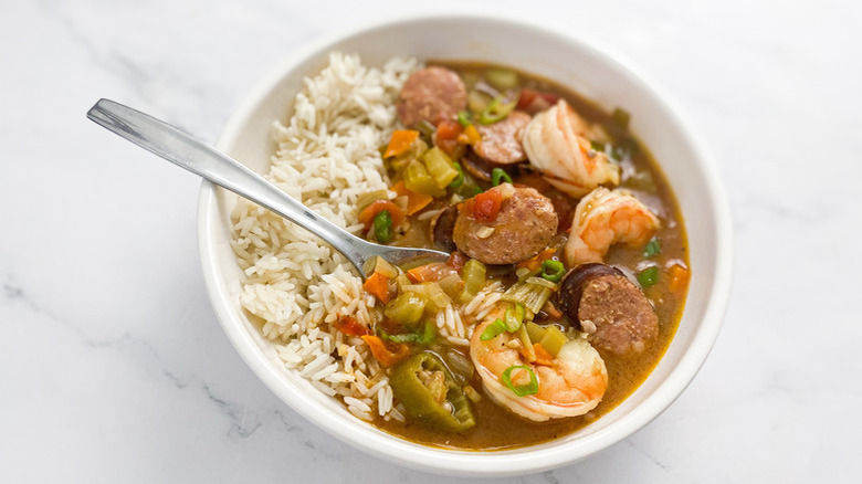 Gumbo in bowl with spoon