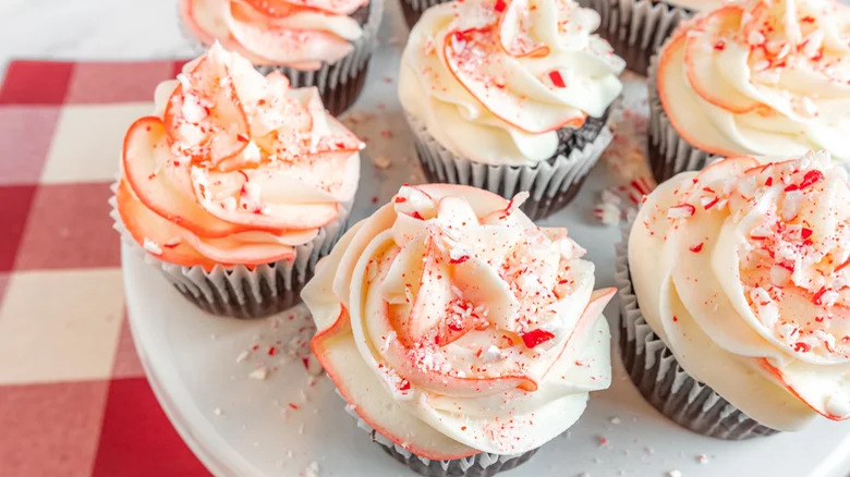 Plate of chocolate peppermint cupcakes