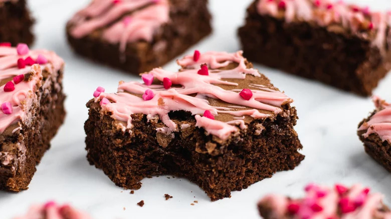 Valentine's day brownie with a bite taken out