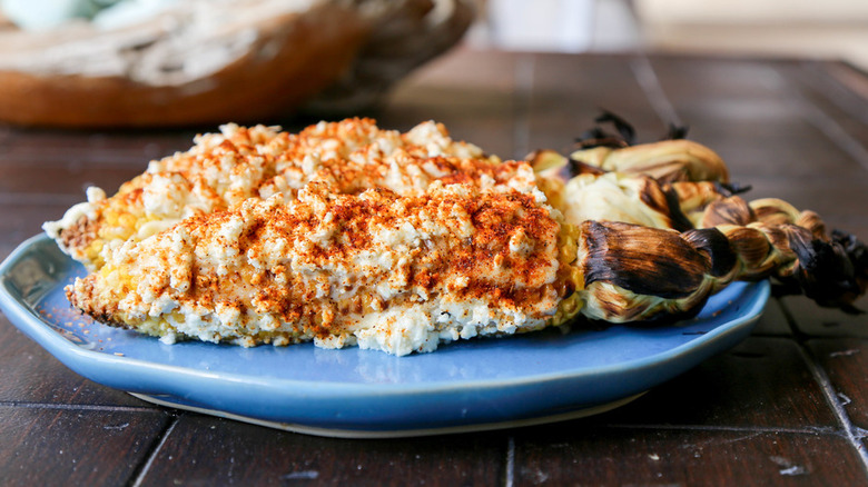 Elote style grilled corn with spices