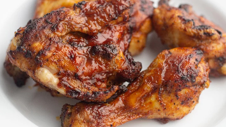 Pieces of cooked bbq chicken