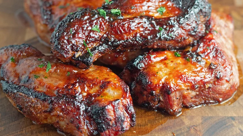 Barbecue sauce covered rib meat