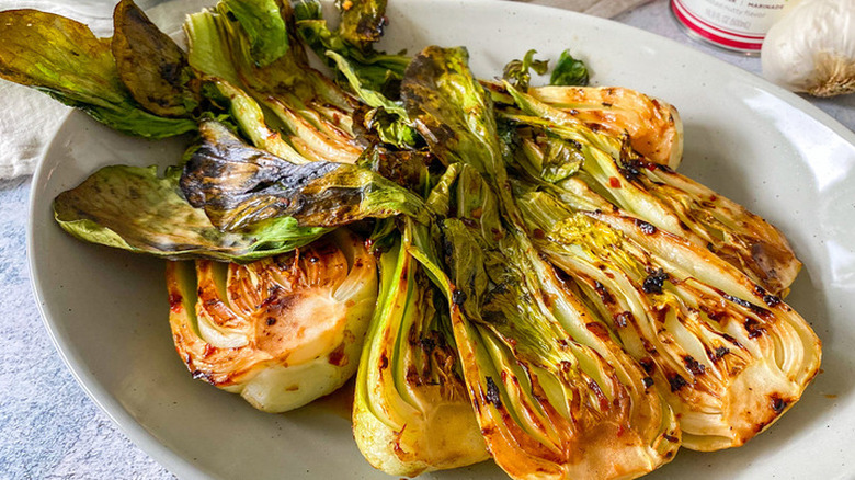 Platter of grilled bok choy