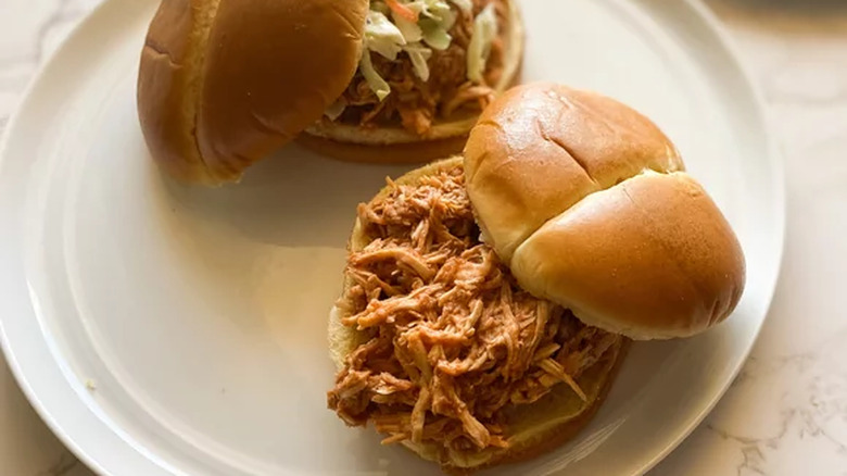 Shredded chicken on buns