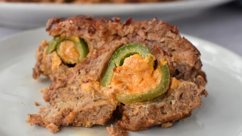 Slice of jalapeño stuffed meatloaf