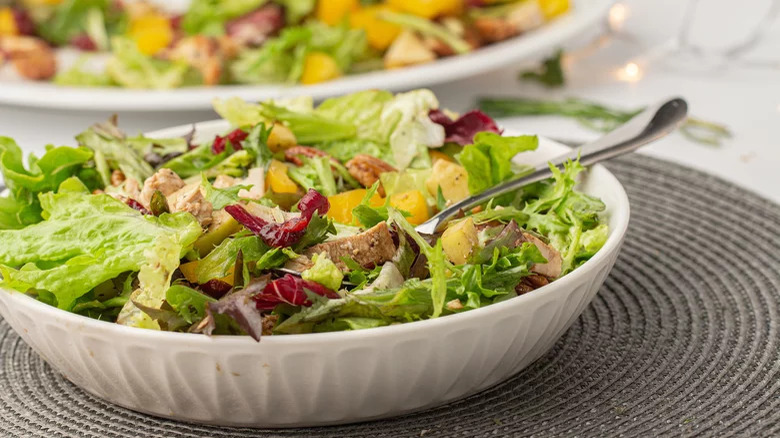 A bowl of chicken salad