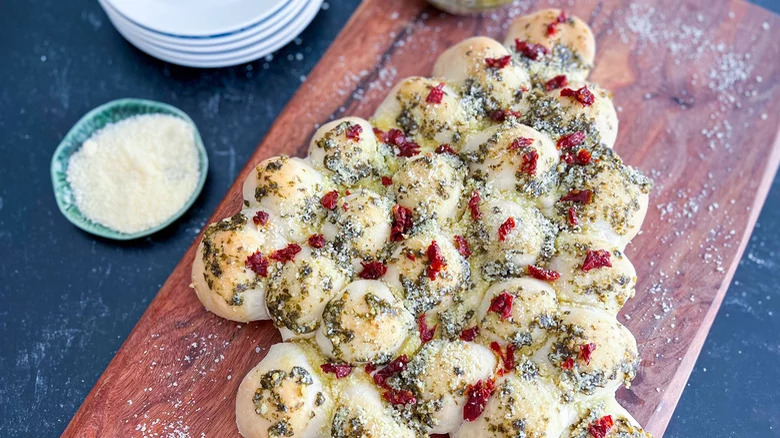 Pull apart bread on a wooden board