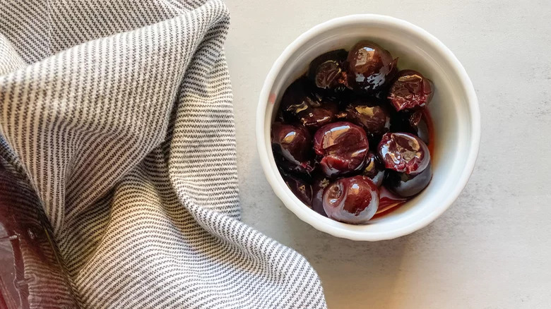 A bowl of brandied cherries