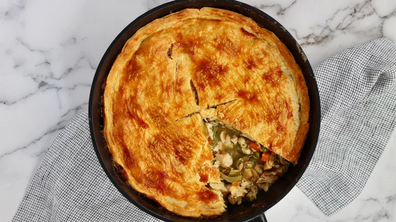 A pan of turkey pot pie