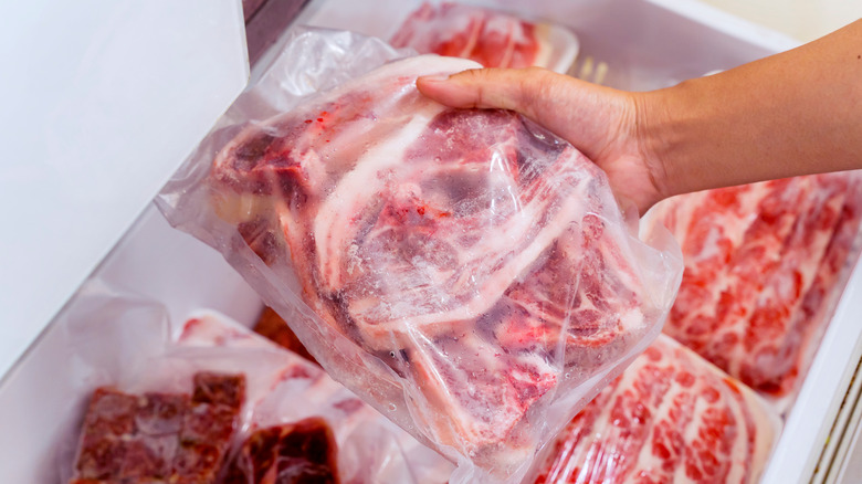 Frozen meat in container