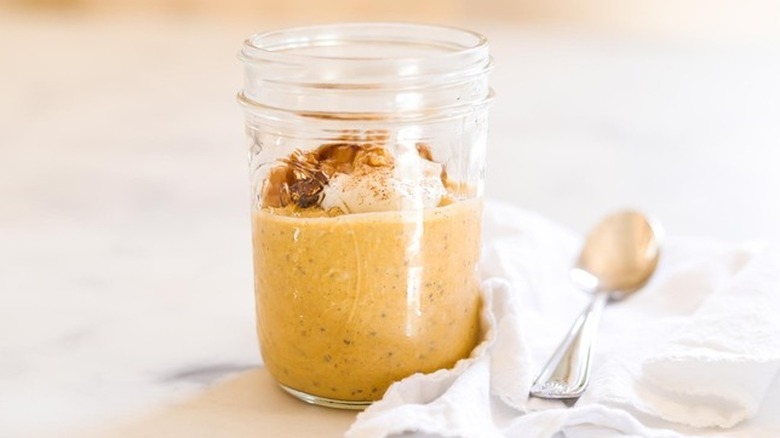 Glass jar with pumpkin oat blend