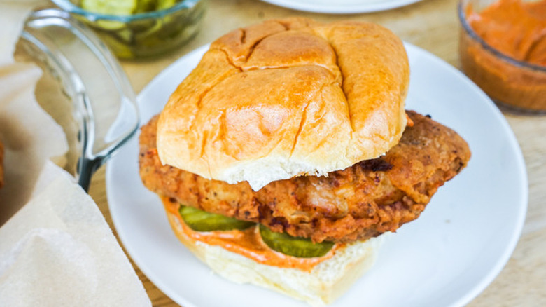 Breaded chicken sandwich with pickles