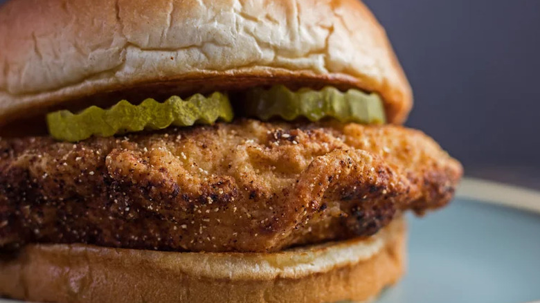 Fried chicken sandwich with pickles