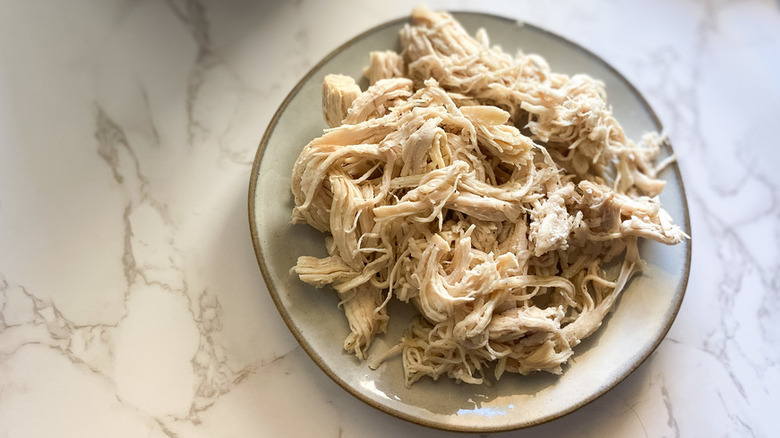 Shredded chicken breast on a plate