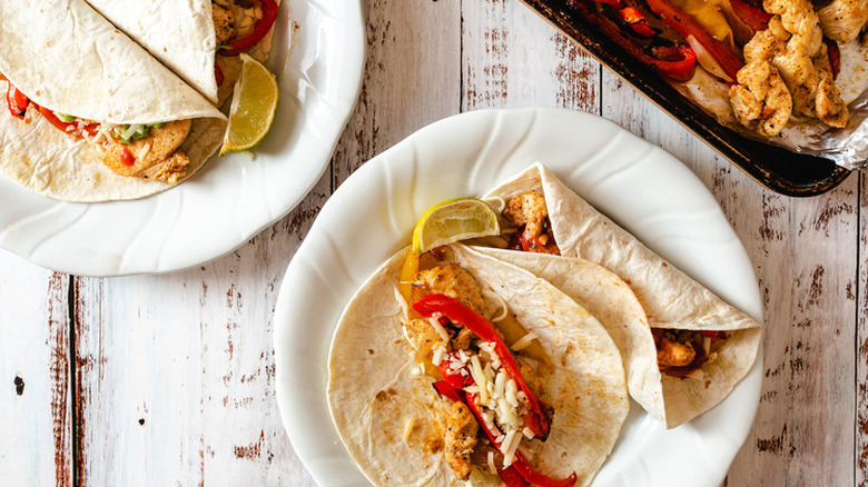 Tortillas with chicken and pepper strips