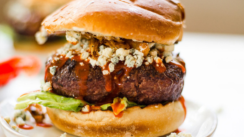 Burger with blue cheese crumbles