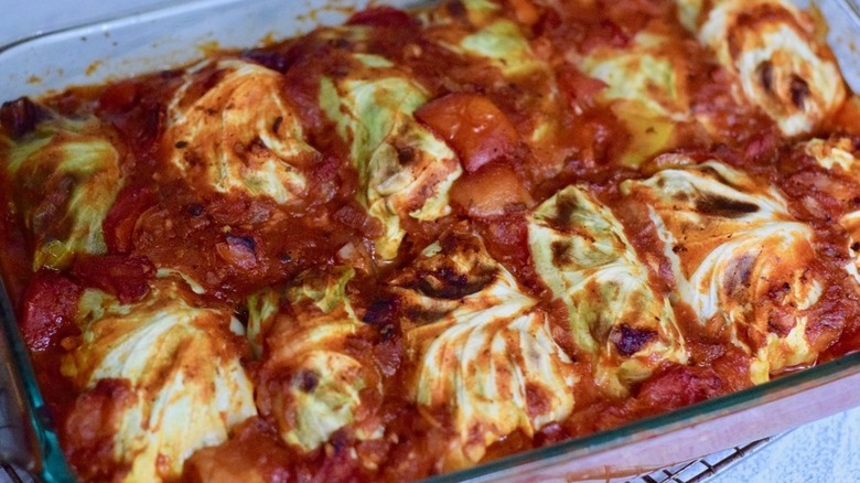 Cabbage rolls in baking dish