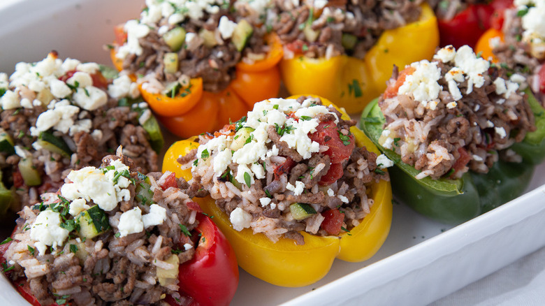 Stuffed peppers in pan