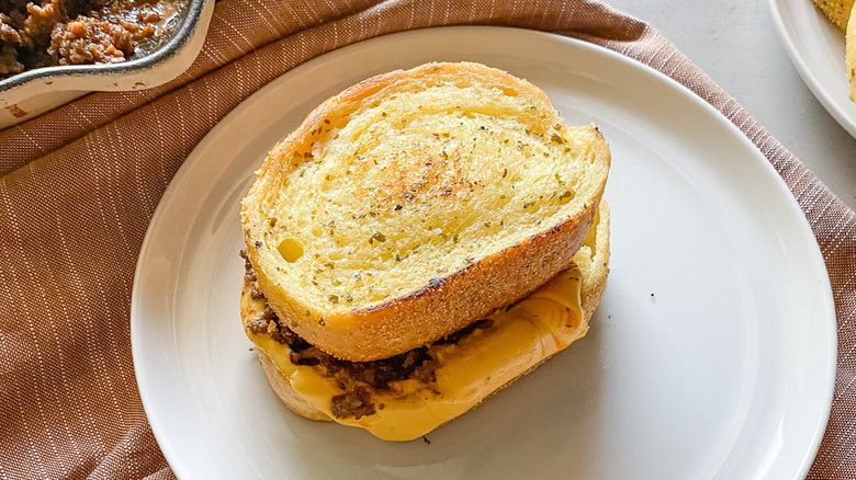 Cheese and ground beef sandwich