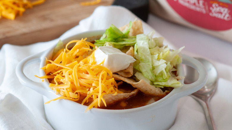 Taco soup with cheese and sour cream