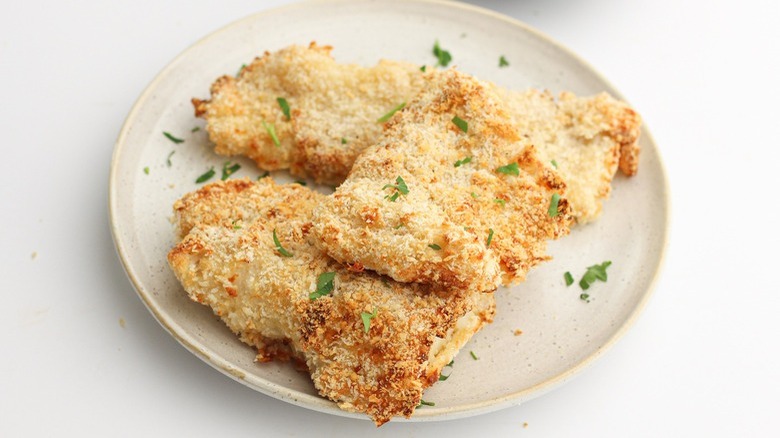 crumb-crusted fish on plate